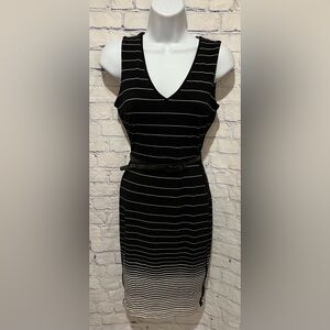 WHBM Women’s Black & White Gradient Stripe Belted Sleeveless Dress Size 00